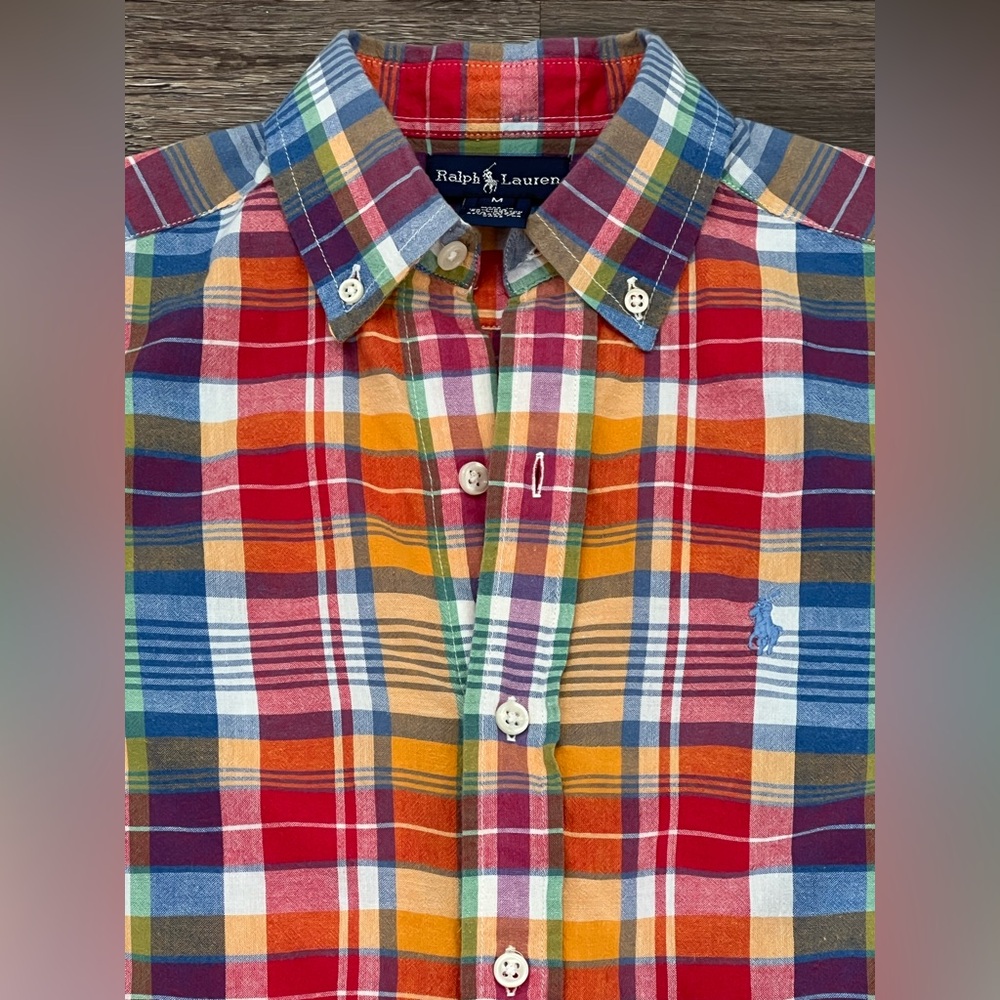 Ralph Lauren Men's Multicolor Plaid Short Sleeve Button Down‎ Medium Oxford